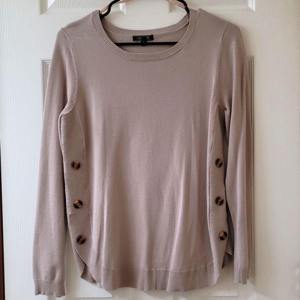 Lilly Pulitzer Taupe Button-Accent Crewneck Sweater